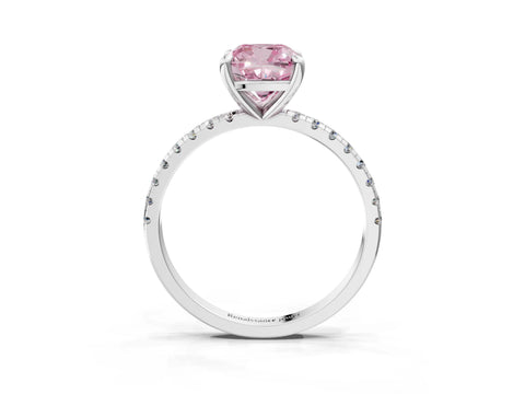 White gold Fancy Pink Cushion Cut Diamond Brilliant Solitaire Ring with Pavé Band and Four-Prong Setting_3