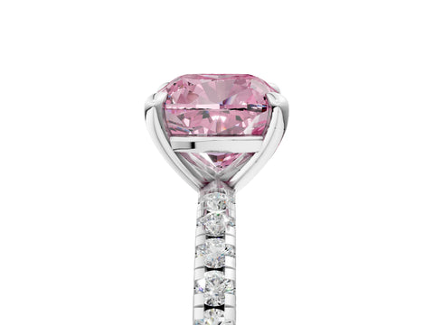 White gold Fancy Pink Cushion Cut Diamond Brilliant Solitaire Ring with Pavé Band and Four-Prong Setting_5