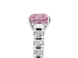 White gold Fancy Pink Cushion Cut Diamond Cathedral Solitaire Ring with Round  Pavé Band_236