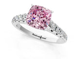 White gold Fancy Pink Cushion Cut Diamond Cathedral Solitaire Ring with Round  Pavé Band_238