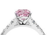 White gold Fancy Pink Cushion Cut Diamond Cathedral Solitaire Ring with Round  Pavé Band_241
