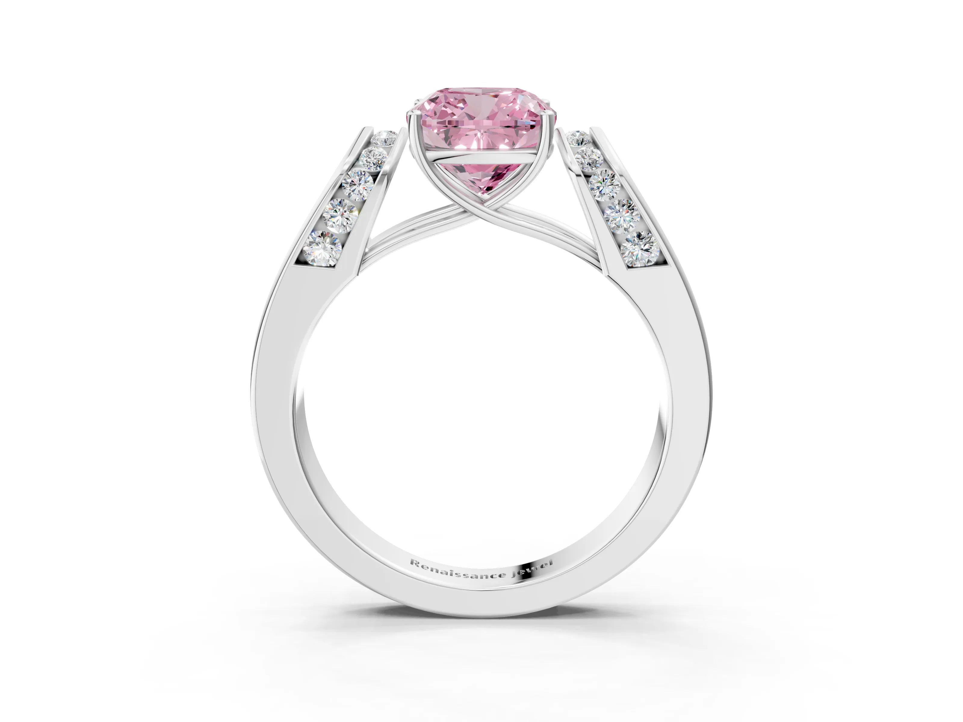 White gold Fancy Pink Cushion Cut Diamond Channel Set Solitaire Ring with Four-Prong Setting_40