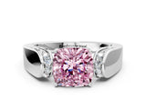 White gold Fancy Pink Cushion Cut Diamond Channel Set Solitaire Ring with Four-Prong Setting_43
