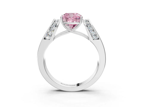 White gold Fancy Pink Cushion Cut Diamond Channel Set Solitaire Ring with Four-Prong Setting_46
