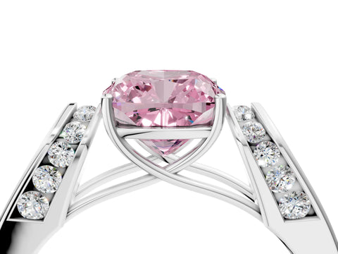 White gold Fancy Pink Cushion Cut Diamond Channel Set Solitaire Ring with Four-Prong Setting_47