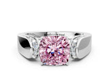 White gold Fancy Pink Cushion Cut Diamond Channel Set Solitaire Ring with Four-Prong Setting_79