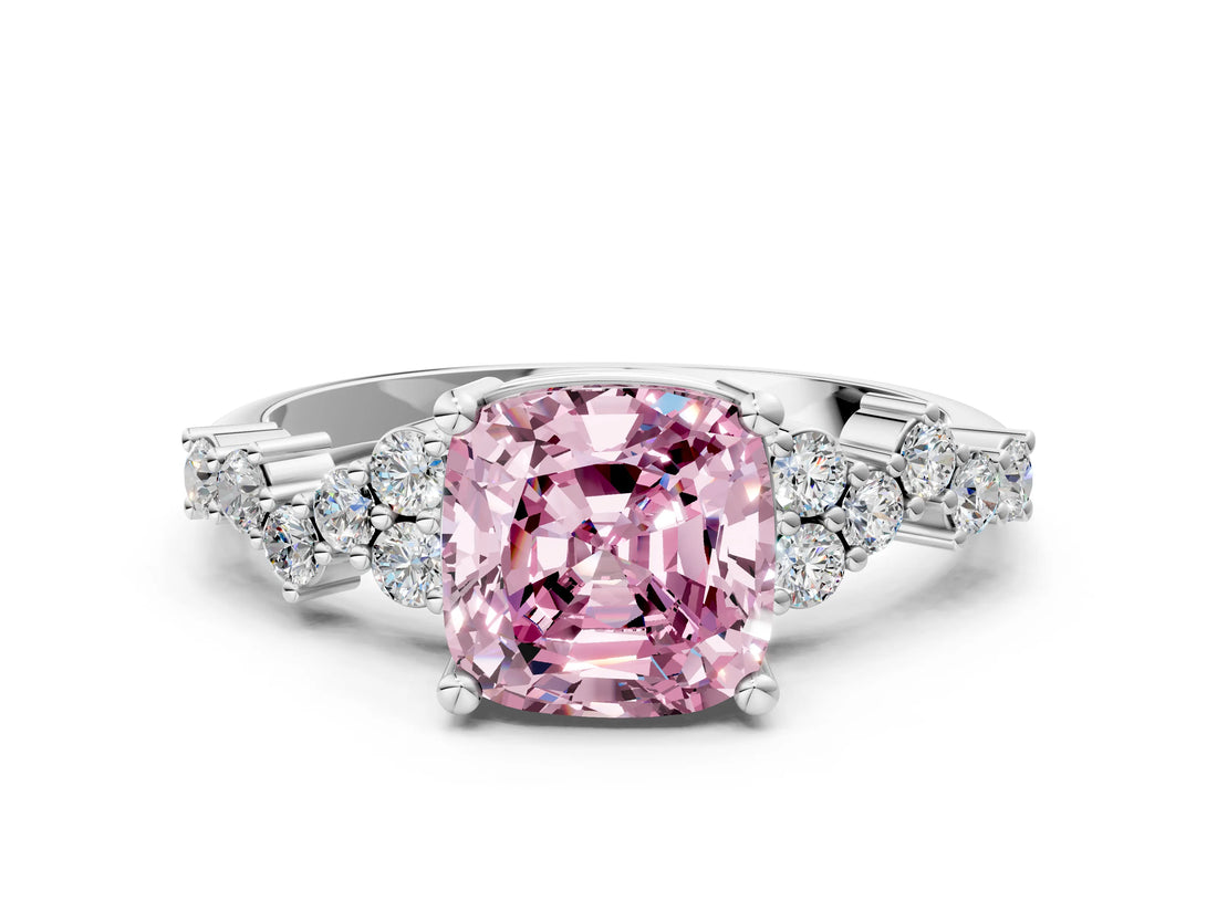 White gold Fancy Pink Cushion Cut Diamond Cluster Pavé Band with Four-Prong Setting_12