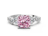 White gold Fancy Pink Cushion Cut Diamond Cluster Pavé Band with Four-Prong Setting_3