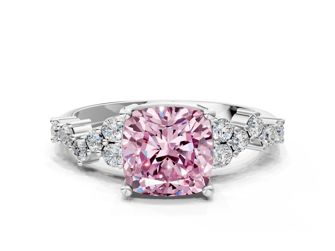 White gold Fancy Pink Cushion Cut Diamond Cluster Pavé Band with Four-Prong Setting_3