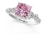White gold Fancy Pink Cushion Cut Diamond Cluster Pavé Band with Four-Prong Setting_4