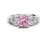 White gold Fancy Pink Cushion  Cut Diamond Cluster Ring with Round Accent Stones and Prong Setting on a Classic Band_49