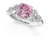 White gold Fancy Pink Cushion  Cut Diamond Cluster Ring with Round Accent Stones and Prong Setting on a Classic Band_50