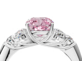 White gold Fancy Pink Cushion  Cut Diamond Cluster Ring with Round Accent Stones and Prong Setting on a Classic Band_53
