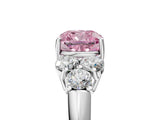 White gold Fancy Pink Cushion  Cut Diamond Cluster Ring with Round Accent Stones and Prong Setting on a Classic Band_54