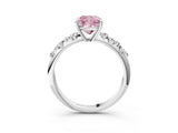 White gold Fancy Pink Cushion Cut Diamond Cluster Side Stone Solitaire Ring with Prong Setting_128