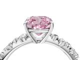 White gold Fancy Pink Cushion Cut Diamond Cluster Side Stone Solitaire Ring with Prong Setting_129