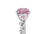 White gold Fancy Pink Cushion Cut Diamond Cluster Side Stone Solitaire Ring with Prong Setting_130