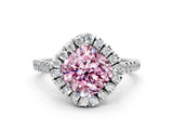 White gold Fancy Pink Cushion Cut Diamond Cushion Halo Ring with Pavé Band
