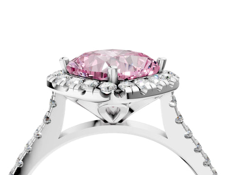 White gold Fancy Pink Cushion Cut Diamond Cushion Halo Ring with Pavé Band_10