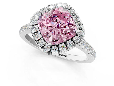 White gold Fancy Pink Cushion Cut Diamond Cushion Halo Ring with Pavé Band_10