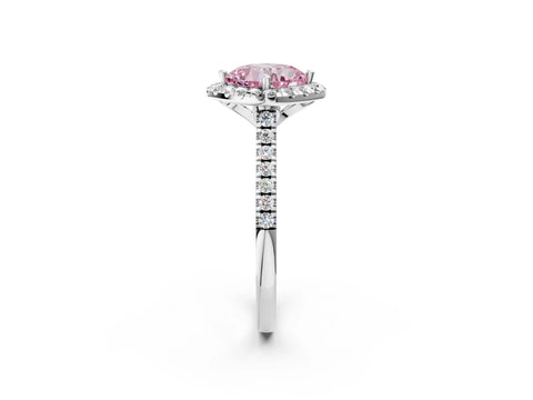 White gold Fancy Pink Cushion Cut Diamond Cushion Halo Ring with Pavé Band_11