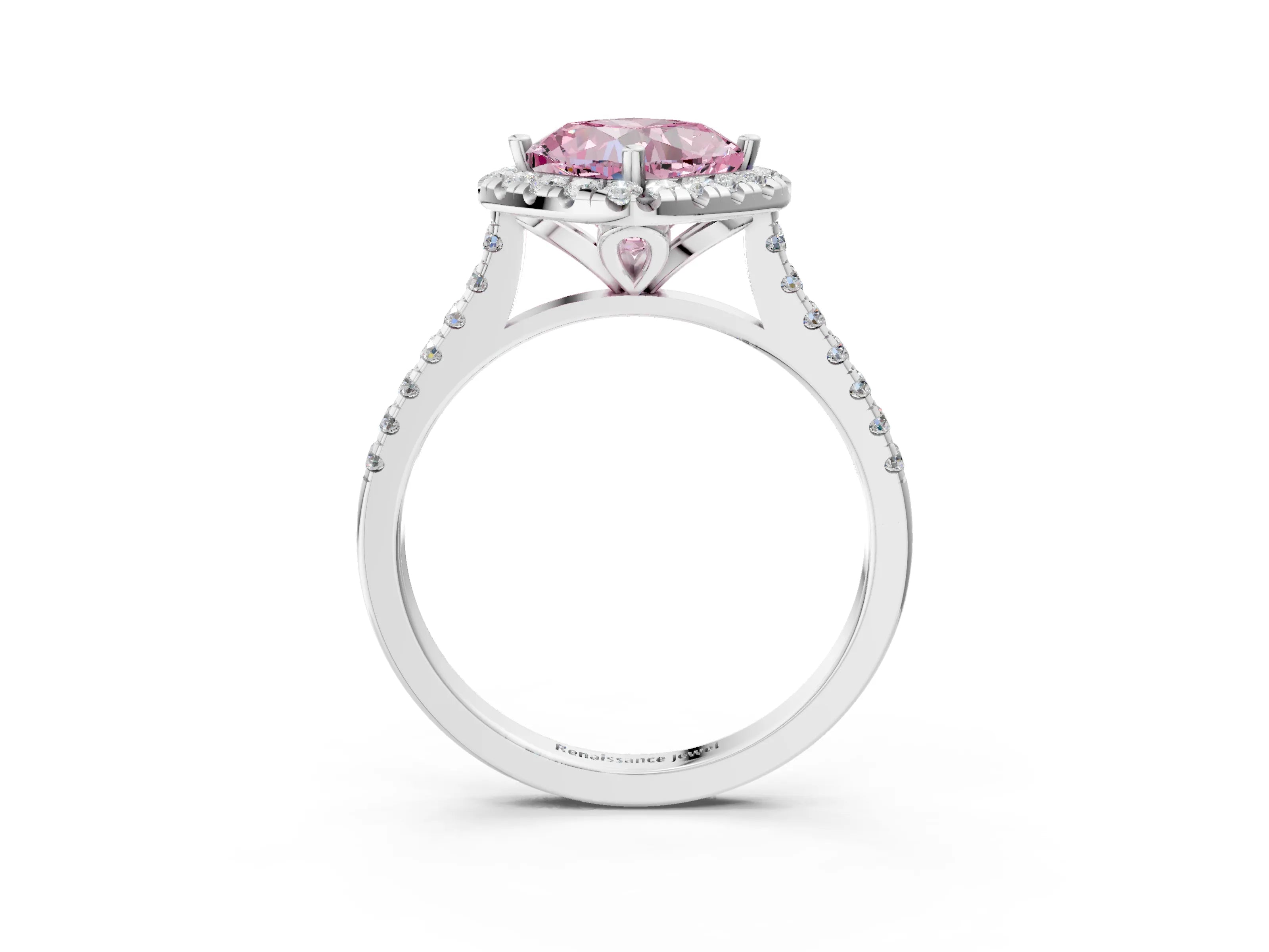 White gold Fancy Pink Cushion Cut Diamond Cushion Halo Ring with Pavé Band_12