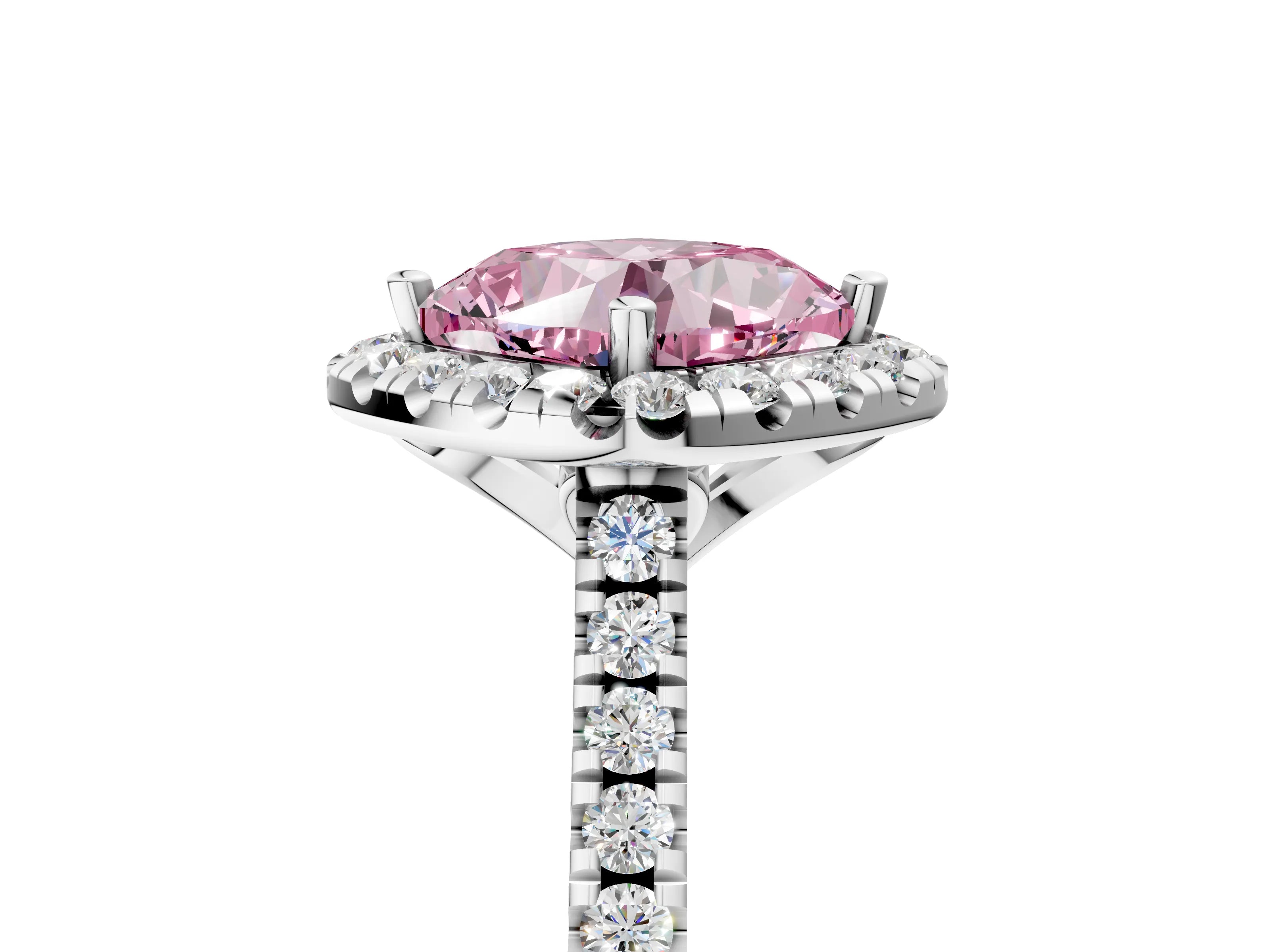 White gold Fancy Pink Cushion Cut Diamond Cushion Halo Ring with Pavé Band_14