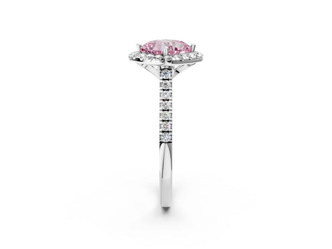 White gold Fancy Pink Cushion Cut Diamond Cushion Halo Ring with Pavé Band_2