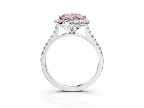 White gold Fancy Pink Cushion Cut Diamond Cushion Halo Ring with Pavé Band_3
