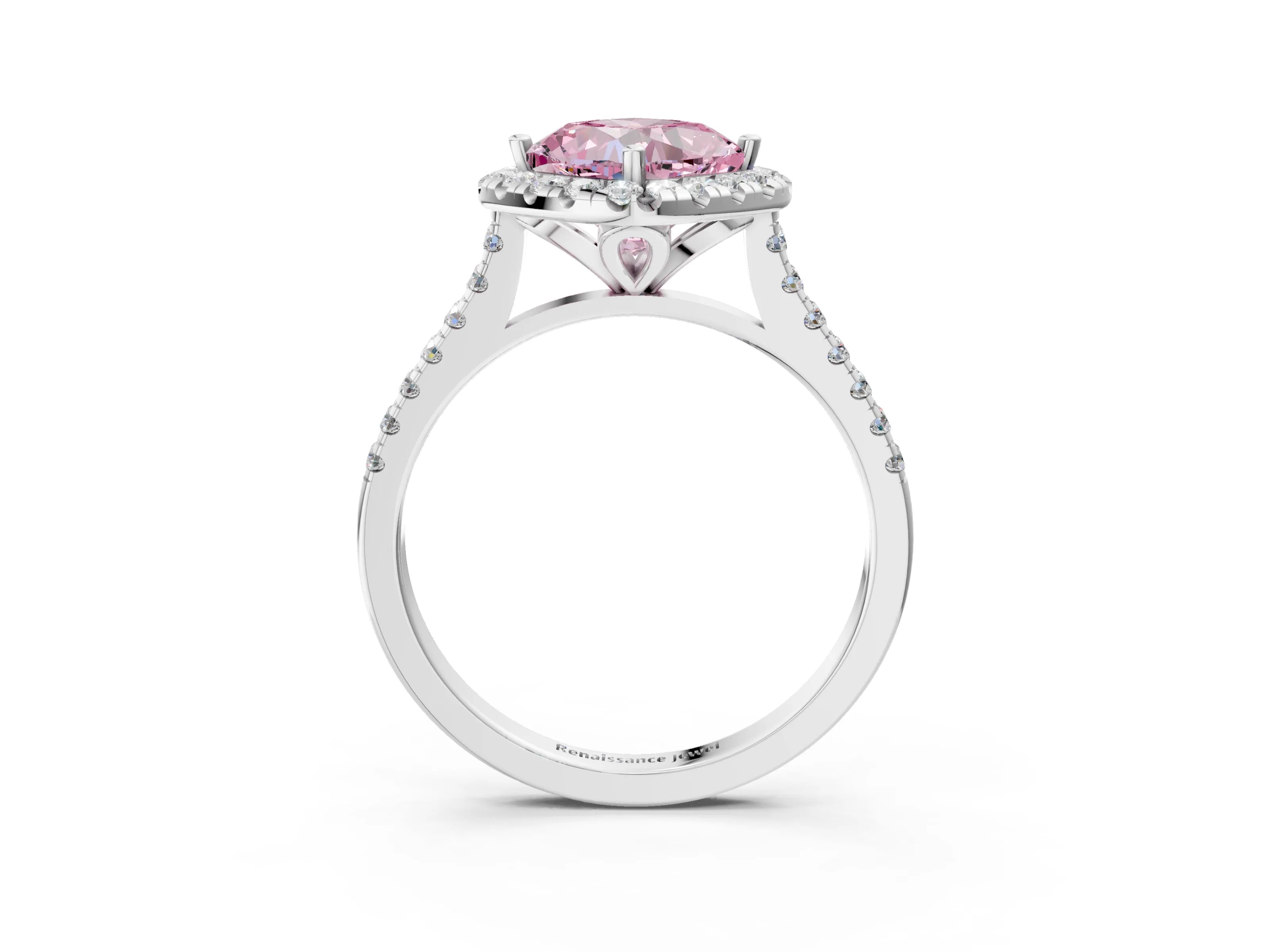 White gold Fancy Pink Cushion Cut Diamond Cushion Halo Ring with Pavé Band_3