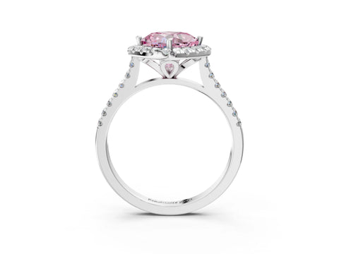 White gold Fancy Pink Cushion Cut Diamond Cushion Halo Ring with Pavé Band_3