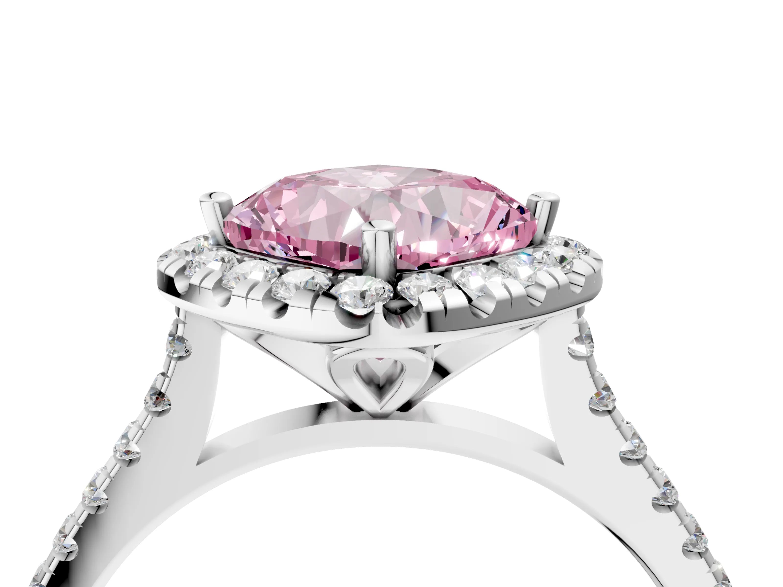 White gold Fancy Pink Cushion Cut Diamond Cushion Halo Ring with Pavé Band_4