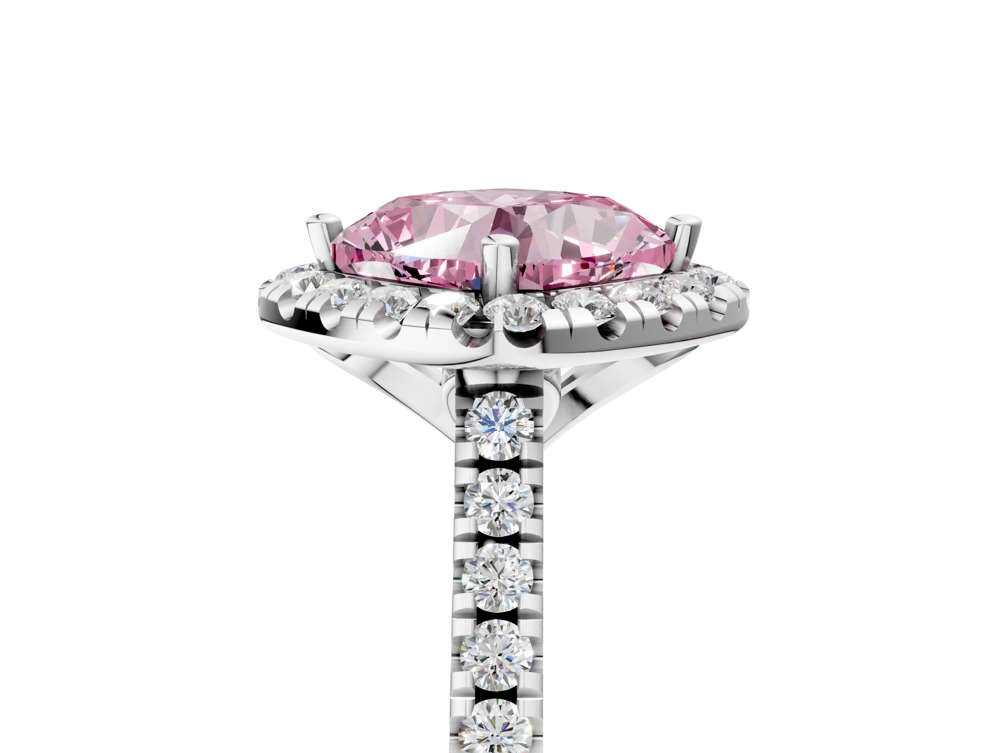 White gold Fancy Pink Cushion Cut Diamond Cushion Halo Ring with Pavé Band_5