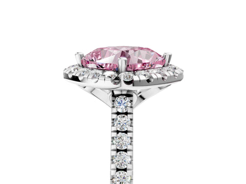 White gold Fancy Pink Cushion Cut Diamond Cushion Halo Ring with Pavé Band_5