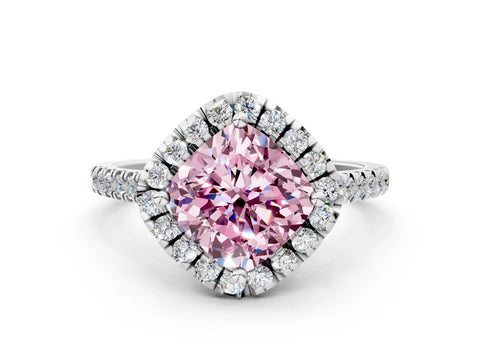 White gold Fancy Pink Cushion Cut Diamond Cushion Halo Ring with Pavé Band_9