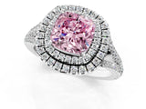 White gold Fancy Pink Cushion Cut Diamond Double Halo Ring with Pavé Band and Prong Setting_114
