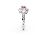 White gold Fancy Pink Cushion Cut Diamond Double Halo Ring with Pavé Band and Prong Setting_115