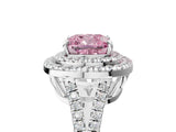 White gold Fancy Pink Cushion Cut Diamond Double Halo Ring with Pavé Band and Prong Setting_118