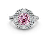 White gold Fancy Pink Cushion Cut Diamond Double Halo Ring with Pavé Band and Prong Setting_125