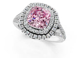 White gold Fancy Pink Cushion Cut Diamond Double Halo Ring with Pavé Band and Prong Setting_126