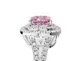 White gold Fancy Pink Cushion Cut Diamond Double Halo Ring with Pavé Band and Prong Setting_130