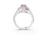 White gold Fancy Pink Cushion Cut Diamond Double Halo Ring with Pavé Band and Prong Setting_131