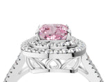 White gold Fancy Pink Cushion Cut Diamond Double Halo Ring with Pavé Band and Prong Setting_132