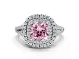 White gold Fancy Pink Cushion Cut Diamond Double Halo Ring with Pavé Band and Prong Setting_159