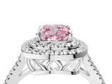White gold Fancy Pink Cushion Cut Diamond Double Halo Ring with Pavé Band and Prong Setting_163