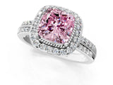 White gold Fancy Pink Cushion Cut Diamond Double Halo Ring with Split Shank and Four-Prong Setting_1