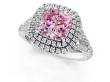 White gold Fancy Pink Cushion Cut Diamond Double Halo Ring with Split Shank and Prong Setting_28