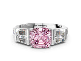 White gold Fancy Pink Cushion Cut Diamond Engagement Ring with Baguette Side Stones and Channel Set Band_32
