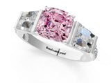 White gold Fancy Pink Cushion Cut Diamond Engagement Ring with Baguette Side Stones and Channel Set Band_33