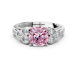 White gold Fancy Pink Cushion  Cut Diamond Engagement Ring with Bezel Set Round Side Stones and Prong Setting_49